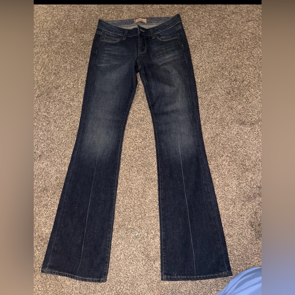 PAIGE Dark Indigo Flare Jeans- low rise